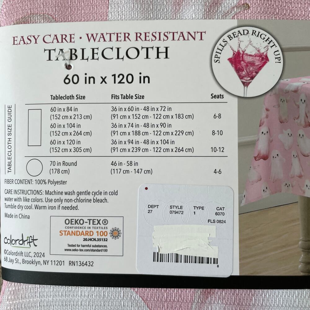 Colordrift Halloween Ghost Tablecloth 60x120 Pastel Pink & White Easy Care NEW - Picture 14 of 15